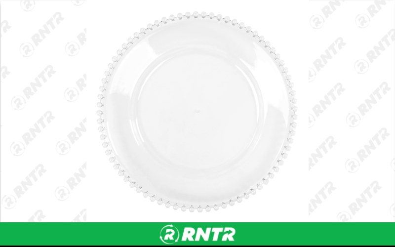 Generic 12 Clear Acrylic Beaded Charger - Clear Beaded Edge – For rent in Hiram, Georgia – Unlimited Party Rental | RNTR.com – Image 1 of 1