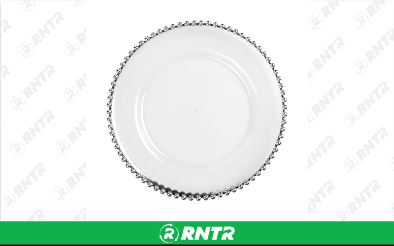 Generic 12 Clear Acrylic Beaded Charger - Silver Beaded Edge – For rent in Hiram, Georgia – Unlimited Party Rental | RNTR.com – Image 1 of 1
