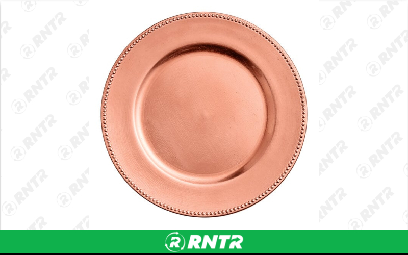 Generic 12 Copper Charger - Acrylic – For rent in Hiram, Georgia – Unlimited Party Rental | RNTR.com – Image 1 of 1