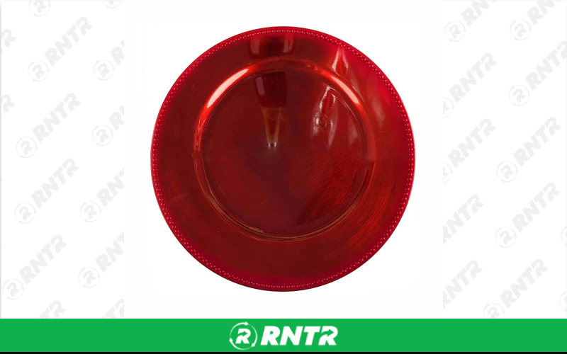 Generic 12 Red Charger - Acrylic – For rent in Hiram, Georgia – Unlimited Party Rental | RNTR.com – Image 1 of 1