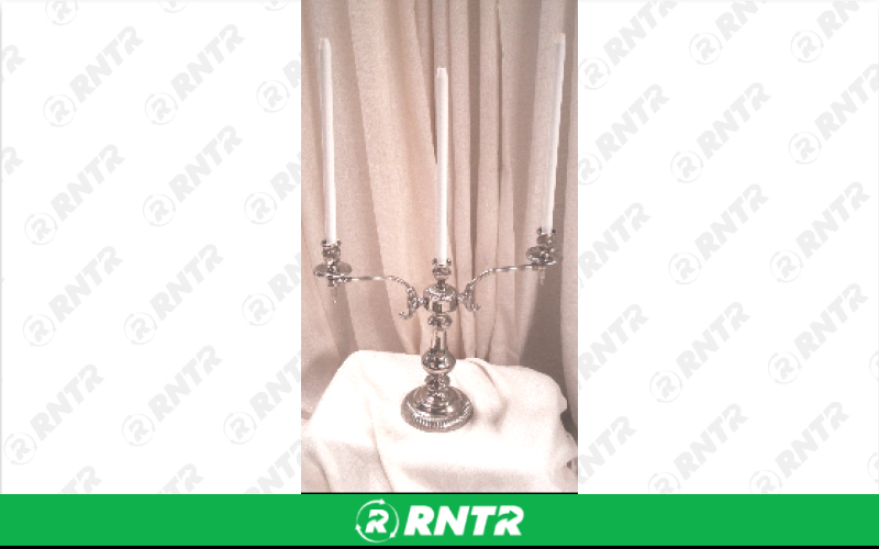 Generic 3 Light Silver Table Candelabra - 18 Tall – For rent in Hiram, Georgia – Unlimited Party Rental | RNTR.com – Image 1 of 1