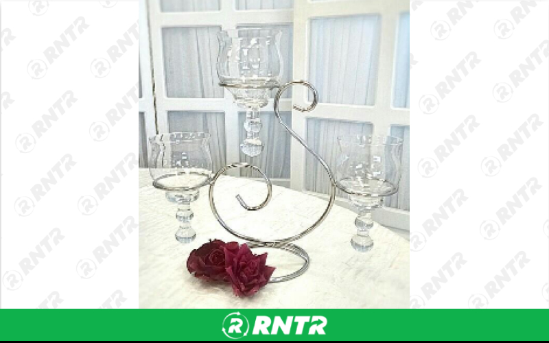 Generic 3 Light Teardrop Scroll Table Candelabra - Bronze Leather – For rent in Hiram, Georgia – Unlimited Party Rental | RNTR.com – Image 1 of 1