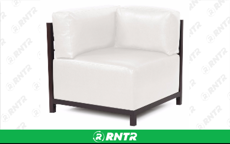 Generic Corner Chair - White Leather w/ Mahogany Frame – For rent in Hiram, Georgia – Unlimited Party Rental | RNTR.com – Image 1