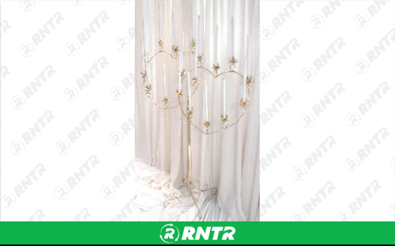 Generic Double Heart Candelabra - Left - Brass – For rent in Hiram, Georgia – Unlimited Party Rental | RNTR.com – Image 1