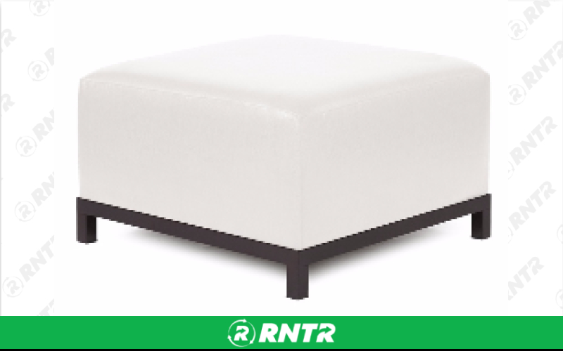 Generic Ottoman - White Leather w/ Mahogany Frame – For rent in Hiram, Georgia – Unlimited Party Rental | RNTR.com – Image 1