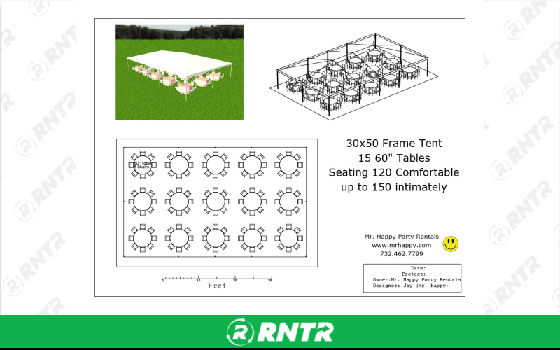 Generic 120 Guest Frame Tent Package – For rent in Howell, New Jersey – Mr. Happy Party Rentals | RNTR.com – Image 2 of 2
