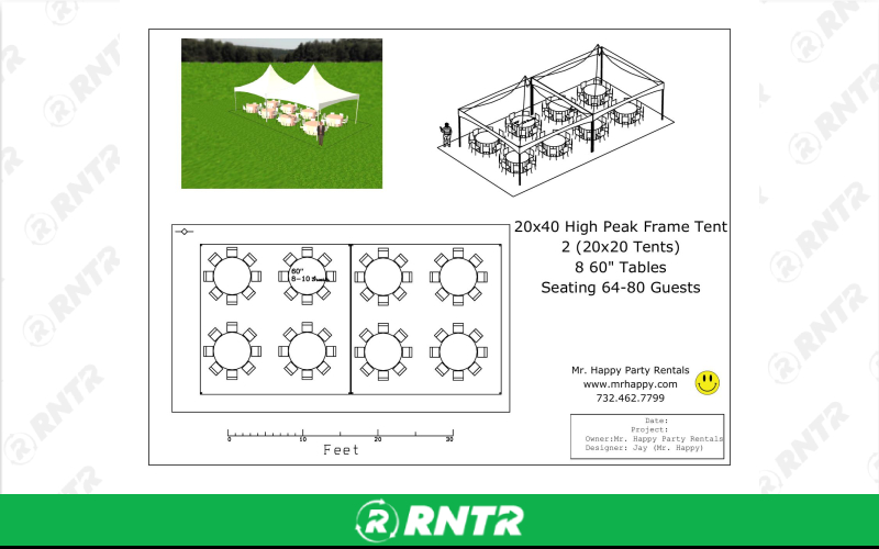 Generic 20x40 High Peak Tent (2 Tents) – For rent in Howell, New Jersey – Mr. Happy Party Rentals | RNTR.com – Image 3 of 3