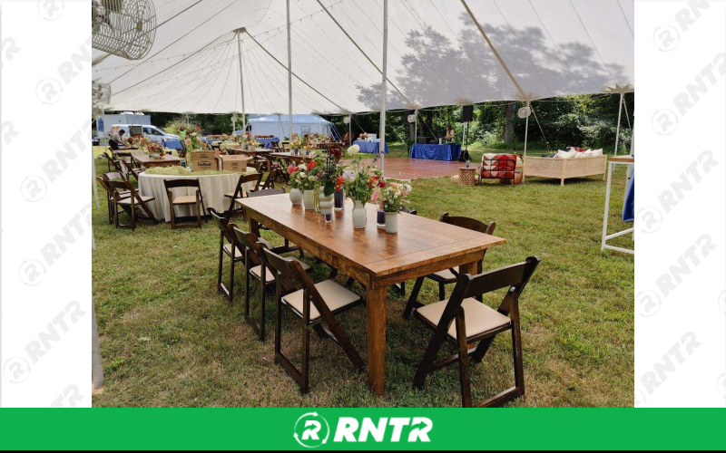PS Furniture 8' Farm Tables – For rent in Lititz, Pennsylvania – Tents For Rent LLC | RNTR.com – Image 2 of 4