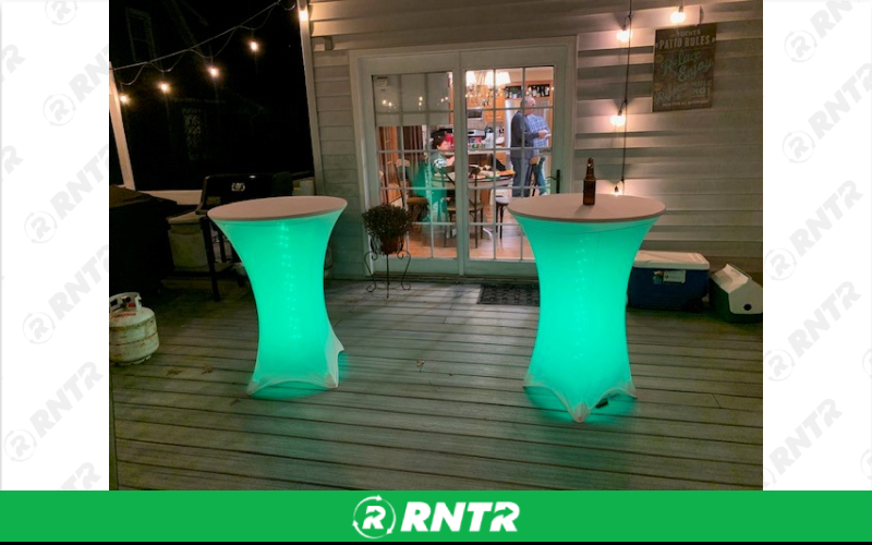 Generic Cocktail Tables with Spandex cover & LED Lights that change – For rent in howell, new-jersey – Mr. Happy Party Rentals | RNTR.com – Image 1