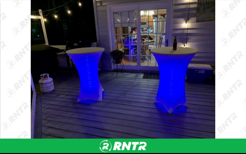 Generic Cocktail Tables with Spandex cover & LED Lights that change – For rent in Howell, New Jersey – Mr. Happy Party Rentals | RNTR.com – Image 3 of 3