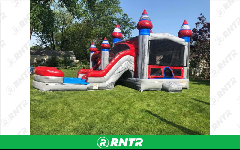 Generic Grey Castle Bounce House with double lane dry slide (31 x 15) – For rent in Vancouver, Washington – Bounce-n-Battle | RNTR.com – Image 1 of 1