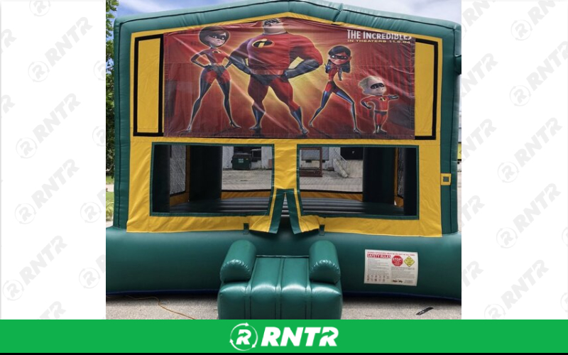 Generic Premium Green N Yellow Bounce House W/Hoop – For rent in mangonia-park, florida – kids bounce 4 fun | RNTR.com – Image 1