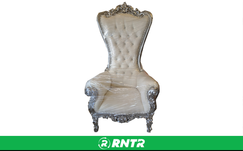 Generic THRONE CHAIR - SILVER/WHITE – For rent in bayonne, new-jersey – Resnicks Party Rental | RNTR.com – Image 1