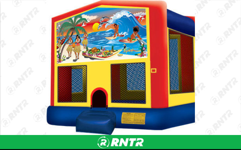 Generic Tropical Paradise Bounce House with internal basketball hoop (13 x 13) – For rent in Vancouver, Washington – Bounce-n-Battle | RNTR.com – Image 1 of 1
