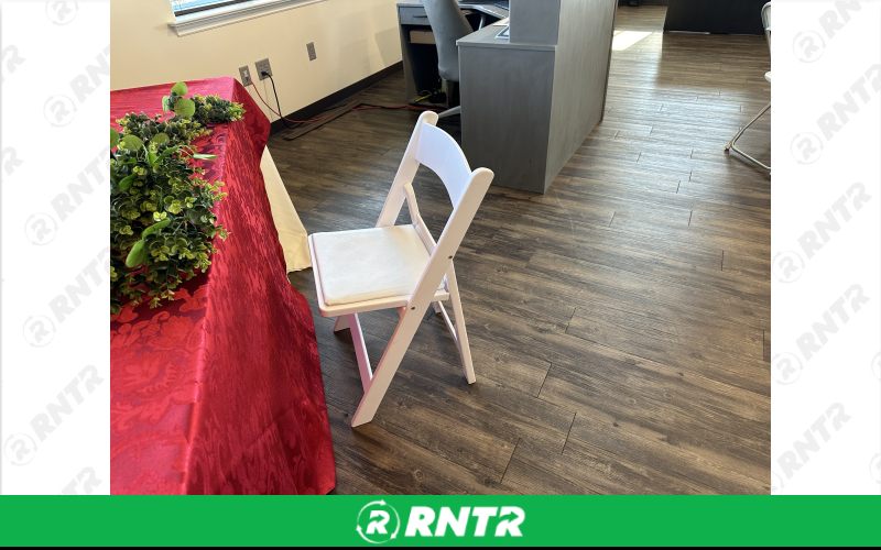 PS Furniture White Padded Folding Chair – For rent in lititz, pennsylvania – Tents For Rent LLC | RNTR.com – Image 1