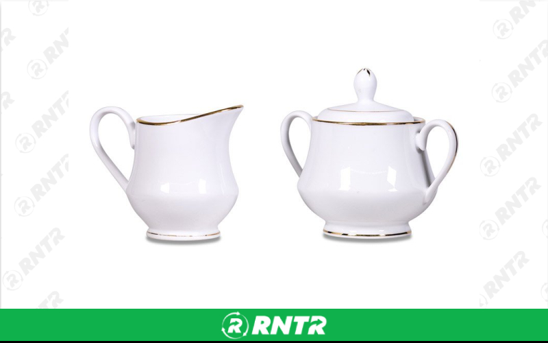 Generic White with Silver Rim Sugar & Creamer Set – For rent in Hiram, Georgia – Unlimited Party Rental | RNTR.com – Image 1 of 1