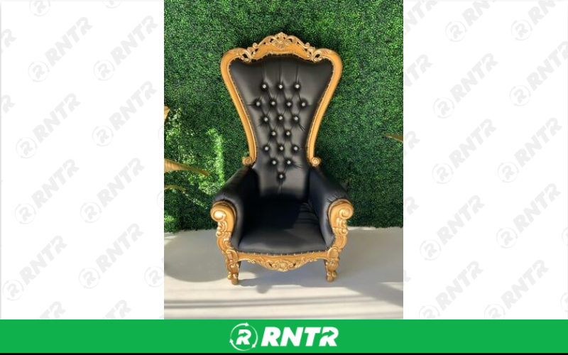Generic Black and Gold Throne Chair – For rent in piedmont, south-carolina – Crimsontlc Tables Linen and Chairs | RNTR.com – Image 1
