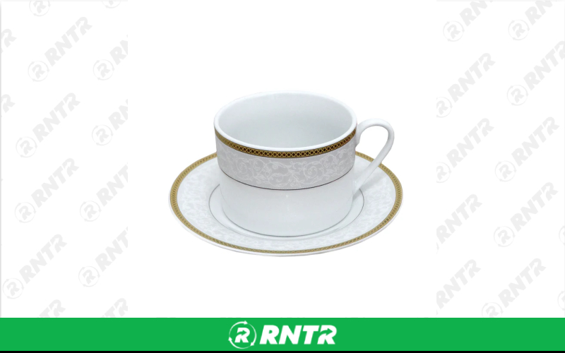 Generic Madison 8oz. Coffee Cup (White & Gold) – For rent in indianapolis, indiana – Ace Party Rental | RNTR.com – Image 1