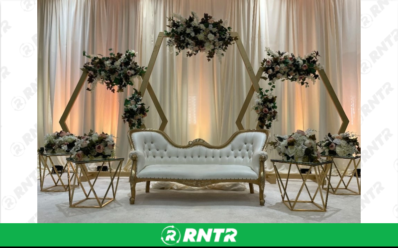 Generic Sofa - Indian Antique (White &amp; Gold) – For rent in Indianapolis, Indiana – Ace Party Rental | RNTR.com – Image 2 of 2