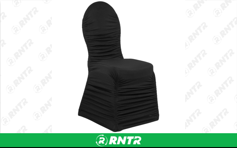 Generic Spandex Rouched Chair Cover (Black) (L674) – For rent in indianapolis, indiana – Ace Party Rental | RNTR.com – Image 1