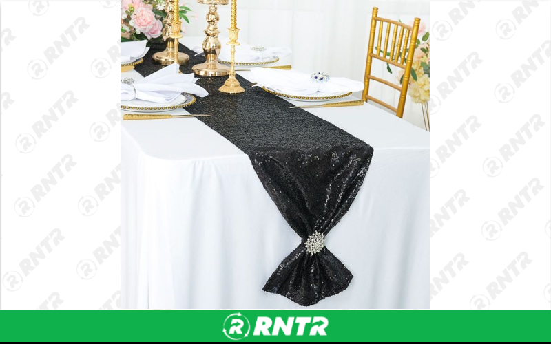 Generic Table Runner (Black Sequin) – For rent in indianapolis, indiana – Ace Party Rental | RNTR.com – Image 1