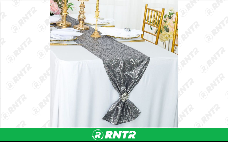Generic Table Runner (Silver Sequin) – For rent in indianapolis, indiana – Ace Party Rental | RNTR.com – Image 1