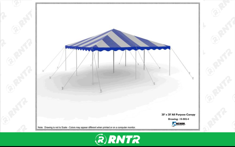 ANCHOR IND CANOPY -  20X20 STAKED BLU/WHT – For rent in maplewood, minnesota – Hejny Rental | RNTR.com – Image 1