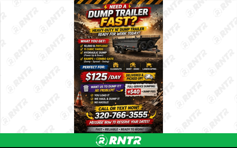 Rawmaxx GDX Knight 16' Dump Trialer – For rent in Alexandria, Minnesota – JD Trailer Rental | RNTR.com – Image 3 of 13