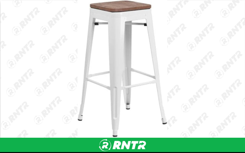 Generic BARSTOOL - WHITE METAL W/ WOOD SEAT – For rent in Fresno, California – Expo Party Rentals | RNTR.com – Image 1 of 1