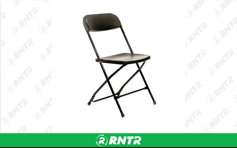 Generic Black on Black Plastic Folding Chair – For rent in Portland, Oregon – Peter Corvallis Productions | RNTR.com – Image 1 of 2