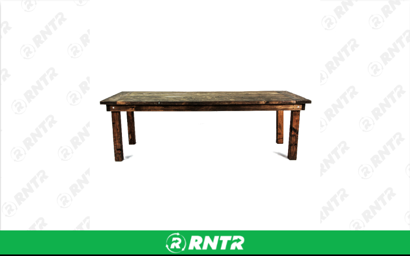 Generic Burnt Pine Wood Farm Table – For rent in Portland, Oregon – Peter Corvallis Productions | RNTR.com – Image 1 of 1