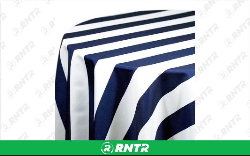  Cabana Stripe Navy and White - 132in Round – For rent in Englewood, Colorado – Allwell Rents | RNTR.com – Image 1 of 1