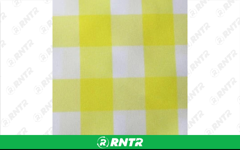  Check Linen - Yellow And White - 90in x 132in Banquet – For rent in englewood, colorado – Allwell Rents | RNTR.com – Image 1