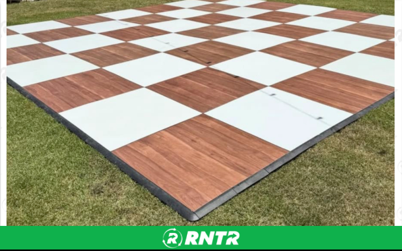 First Dance Dark Maple and White Checkered Dance Floor - 3' x 3' Panel – For rent in rocklin, california – First Dance Dance Floors | RNTR.com – Image 1