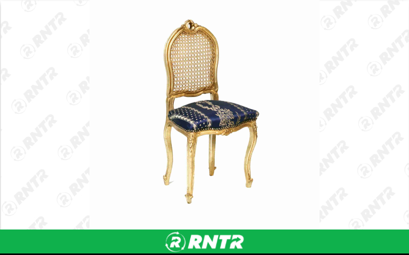 Generic Gold Cane Blue Seat Accent Chair – For rent in Portland, Oregon – Peter Corvallis Productions | RNTR.com – Image 1 of 1