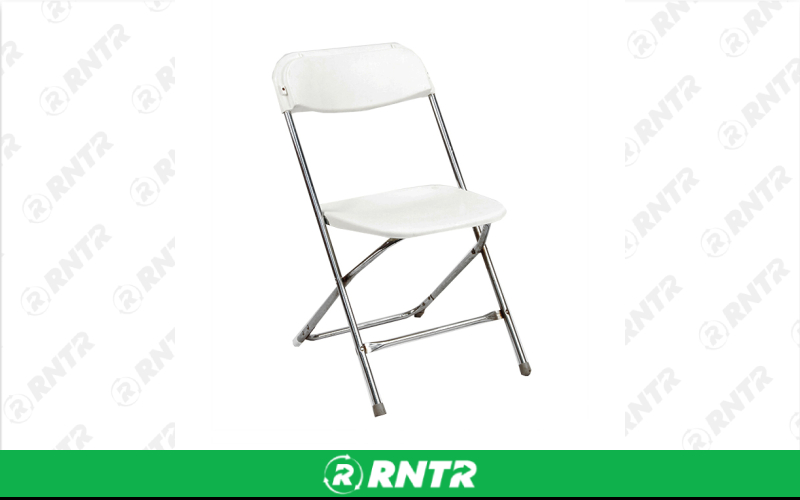 Generic Ivory on Chrome Plastic Folding Chair – For rent in Portland, Oregon – Peter Corvallis Productions | RNTR.com – Image 2 of 2