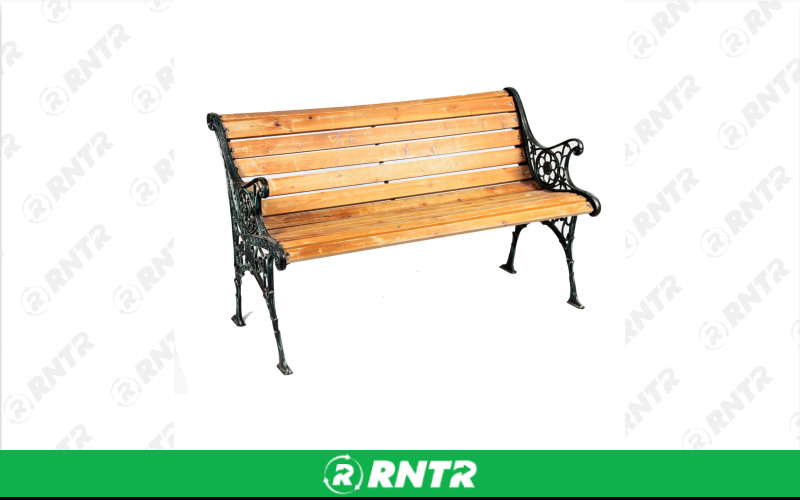 Generic Park Bench - Pine Wood - Black Iron – For rent in Portland, Oregon – Peter Corvallis Productions | RNTR.com – Image 1 of 1