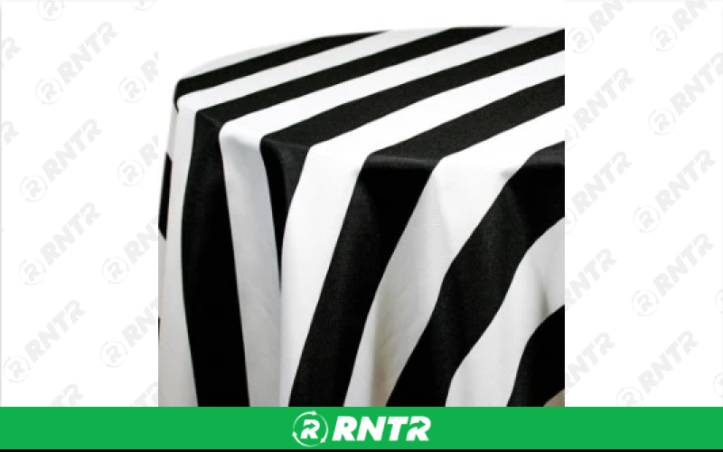  Print Linen - Black and White Cabana - 120in Round – For rent in Englewood, Colorado – Allwell Rents | RNTR.com – Image 1 of 1