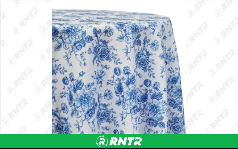  Print Linen - French Toile Blue - 120in Round – For rent in englewood, colorado – Allwell Rents | RNTR.com – Image 1