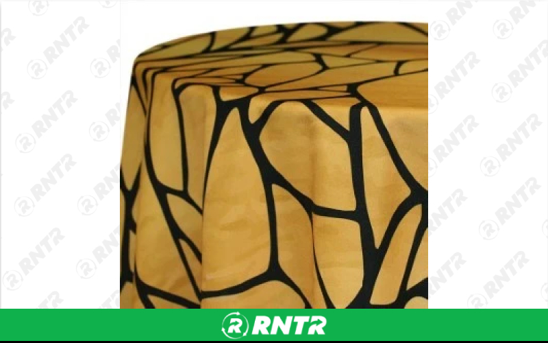  Print Linen - Shattered Linen - Gold W/ Black - 120in Round – For rent in englewood, colorado – Allwell Rents | RNTR.com – Image 1