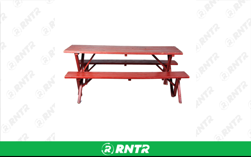 Generic Redwood Picnic Table with Two Benches – For rent in Portland, Oregon – Peter Corvallis Productions | RNTR.com – Image 1 of 1