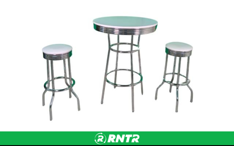 Generic WHITE & CHROME ROUND COCKTAIL TABLE SET – For rent in Fresno, California – Expo Party Rentals | RNTR.com – Image 1 of 1