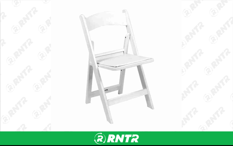 Generic White Resin Folding Chair with Padded Seat – For rent in Portland, Oregon – Peter Corvallis Productions | RNTR.com – Image 2 of 2