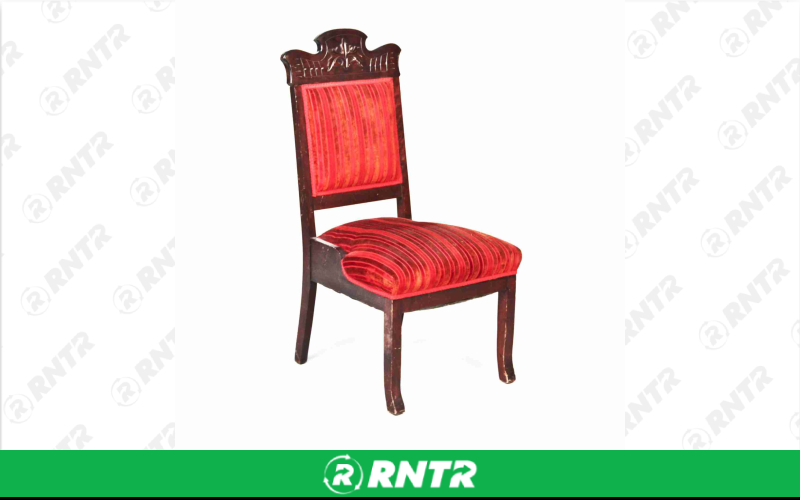 Generic Wood Red Stripe Velvet Accent Chair – For rent in Portland, Oregon – Peter Corvallis Productions | RNTR.com – Image 1 of 1