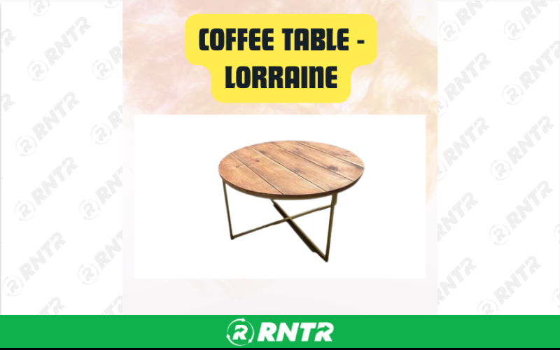 Generic Coffee Table Lorraine | Round Farmhouse with Gold Base | 36 Modern Rustic Centre Table – For rent in san-marcos, california – aras party rentals | RNTR.com – Image 1