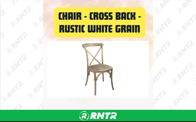 Generic Cross Back Chair - Rustic White Elm Wood - Farmhouse Dining Chair – For rent in san-marcos, california – aras party rentals | RNTR.com – Image 1