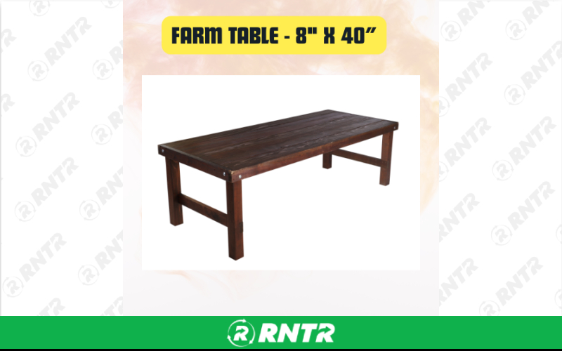 Generic Farm Table - Fruitwood Finish Rustic Wooden Dining Table 8 x 40in – For rent in san-marcos, california – aras party rentals | RNTR.com – Image 1