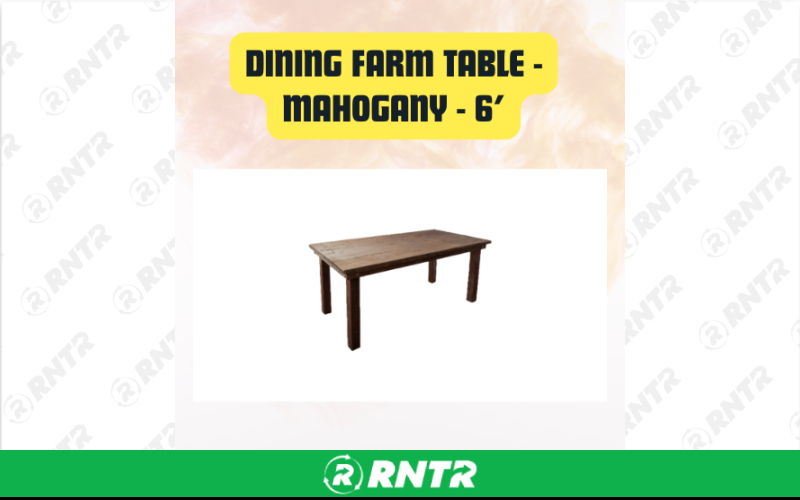 Generic Farmhouse Dining Table - Wooden Rectangular Farm Table (Seats 6&ndash;8) 6' – For rent in san-marcos, california – aras party rentals | RNTR.com – Image 1