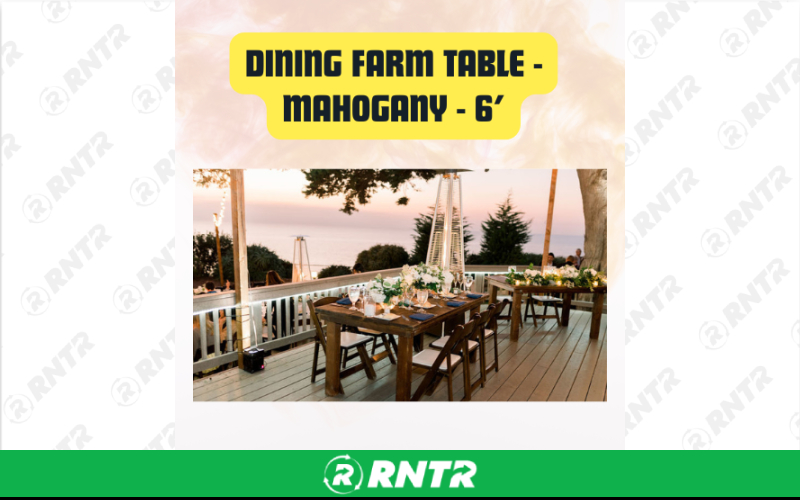 Generic Farmhouse Dining Table - Wooden Rectangular Farm Table (Seats 6&ndash;8) 6' – For rent in San Marcos, California – aras party rentals | RNTR.com – Image 2 of 3