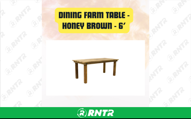 Generic Farmhouse Dining Table - Wooden Rectangular Farm Table (Seats 6&ndash;8) 6' – For rent in San Marcos, California – aras party rentals | RNTR.com – Image 3 of 3